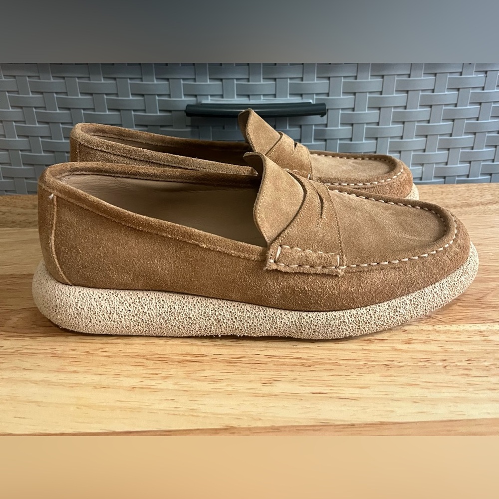 Ann Mashburn Penny Loafer Womens Size 39 US 8.5 Taupe Suede Brown Composite Sole